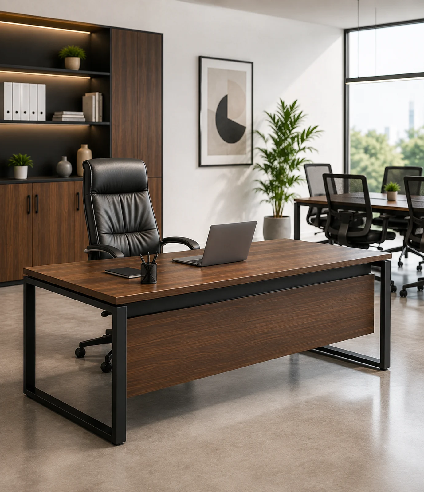 Modern commercial office with workstations and task seating